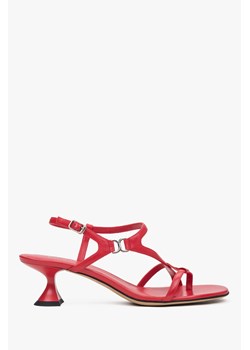 Estro: Czerwone sandałki damskie na obcasie kielichowym z plecionych pasków ze sklepu Estro w kategorii Sandały damskie - zdjęcie 188107403