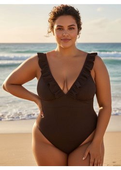 Sinsay - Prążkowany kostium kąpielowy - brązowy ze sklepu Sinsay w kategorii Stroje kąpielowe - zdjęcie 188107453