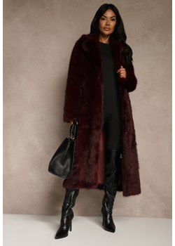Bordowy Płaszcz Futerko o Jednorzędowym Fasonie Cataris ze sklepu renee.pl w kategorii Płaszcze damskie - zdjęcie 188110693
