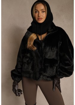 Czarna Kurtka Futerko z Ozdobnymi Kieszeniami Vetiline ze sklepu renee.pl w kategorii Futra damskie - zdjęcie 188112900