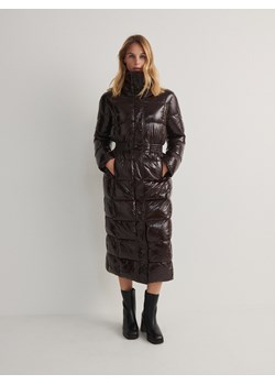 Reserved - Płaszcz z połyskującej tkaniny - ciemnobrązowy ze sklepu Reserved w kategorii Płaszcze damskie - zdjęcie 188113114