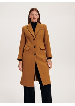 Reserved - Jednorzędowy płaszcz z wełną - beżowy ze sklepu Reserved w kategorii Płaszcze damskie - zdjęcie 188113212