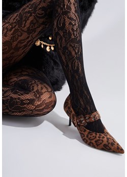 Brązowe Panterkowe Czółenka Vices na Szpilce z Wkładką ze Skóry Naturalnej z Klamrą Nalisette ze sklepu renee.pl w kategorii Czółenka - zdjęcie 188114500