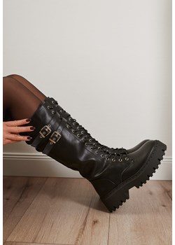 Czarne Kozaki Workery Vices z Ozdobnymi Klamrami Enorpie ze sklepu born2be.pl w kategorii Kozaki damskie - zdjęcie 188114540