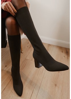 Czarne Eleganckie Kozaki VICES na Słupku ze Skarpetkową Cholewką Mialles ze sklepu born2be.pl w kategorii Kozaki damskie - zdjęcie 188114541