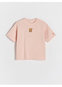 Reserved - Bawełniany T-shirt z haftem - pastelowy róż ze sklepu Reserved w kategorii Bluzki dziewczęce - zdjęcie 188114741