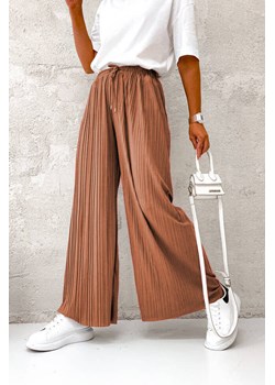 MIEDZIANE SPODNIE Z SZEROKIMI PLISOWANYMI NOGAWKAMI-WYSOKI STAN ze sklepu olika.com.pl w kategorii Spodnie damskie - zdjęcie 188120052