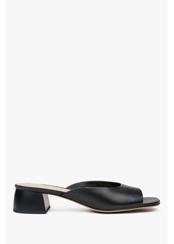 Estro: Czarne klapki damskie ze skóry naturalnej na niskim obcasie ze sklepu Estro w kategorii Klapki damskie - zdjęcie 188120171