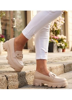 Beżowe loafersy mokasyny na platformie /B3-2 12362 T791/ ze sklepu Pantofelek24.pl w kategorii Mokasyny damskie - zdjęcie 188126562