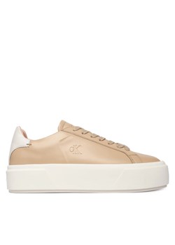 Calvin Klein Sneakersy Flatform Lace Up Lth YW0YW01928 Beżowy ze sklepu MODIVO w kategorii Buty sportowe damskie - zdjęcie 188127751