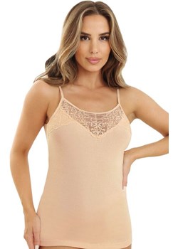 Beżowa koszulka na ramiączkach z koronką Caprice, Kolor beżowy, Rozmiar L, EMILI ze sklepu Intymna w kategorii Podkoszulki i halki - zdjęcie 188127850