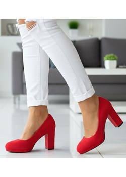 Czerwone czółenka na słupku /F10-2 12660 T456/ ze sklepu Pantofelek24.pl w kategorii Czółenka - zdjęcie 188133003