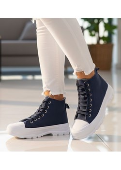 Sznurowane trampki damskie Granatowe  /B1-2 12352 S294/ ze sklepu Pantofelek24.pl w kategorii Trampki damskie - zdjęcie 188133011