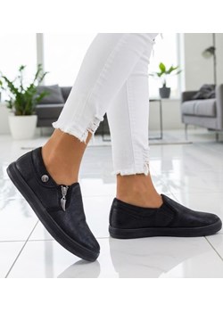 Wsuwane czarne damskie trampki slip on /D6-2 12542 T199/ ze sklepu Pantofelek24.pl w kategorii Trampki damskie - zdjęcie 188133013
