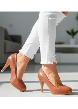 Camelowe czółenka na szpilce /F1-2 12577 T194/ ze sklepu Pantofelek24.pl w kategorii Czółenka - zdjęcie 188133042