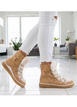 Damskie Kamelowe botki z naturalnej skóry /A5-2 12552 R2460/ ze sklepu Pantofelek24.pl w kategorii Śniegowce damskie - zdjęcie 188133063