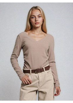 Sinsay - Bluzka z marszczeniami z domieszką wiskozy - brązowy ze sklepu Sinsay w kategorii Bluzki damskie - zdjęcie 188135152