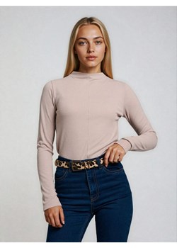 Sinsay - Prążkowana bluzka z zabudowanym dekoltem z domieszką wiskozy - beżowy ze sklepu Sinsay w kategorii Bluzki damskie - zdjęcie 188135153