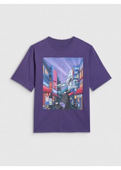 Chłopięcy t-shirt z nadrukiem 4F 4FJRAW25TTSHM3061 - fioletowy ze sklepu Sportstylestory.com w kategorii T-shirty chłopięce - zdjęcie 188136203