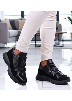 Czarne skórzane damskie buty sportowe /G12-2 13604 N197/ ze sklepu Pantofelek24.pl w kategorii Buty sportowe damskie - zdjęcie 188136260