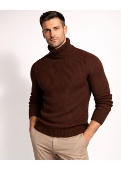 Ciepły sweter męski z golfem wełniany brązowy Recea ze sklepu Recea.pl w kategorii Swetry męskie - zdjęcie 188136510