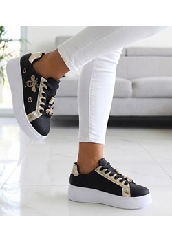 Czarne sznurowane damskie trampki na platformie /B2-2 16910 T537/ ze sklepu Pantofelek24.pl w kategorii Trampki damskie - zdjęcie 188140314