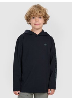 Chłopięcy longsleeve z kapturem 4F 4FJRAW25TLONM610 - czarny ze sklepu Sportstylestory.com w kategorii Bluzy chłopięce - zdjęcie 188141041