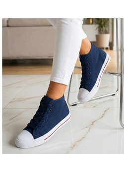 Wysokie granatowe trampki damskie /B1-1 14295 T131/ ze sklepu Pantofelek24.pl w kategorii Trampki damskie - zdjęcie 188141294