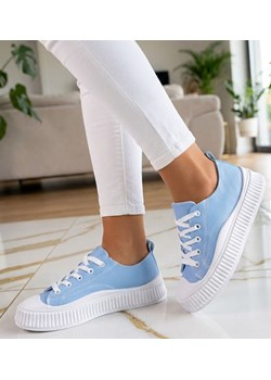 Sznurowane niebieskie trampki na platformie /A1-3 12279 S293/ ze sklepu Pantofelek24.pl w kategorii Trampki damskie - zdjęcie 188141312