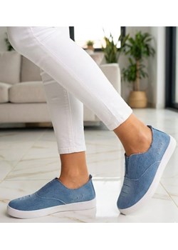 Wsuwane niebieskie tenisowki slip on /F4-3 13465 S079/ ze sklepu Pantofelek24.pl w kategorii Trampki damskie - zdjęcie 188141321