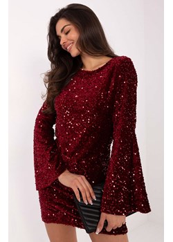 Bordowa sukienka damska z cekinami IT-SK-20030.21P, Kolor bordowy, Rozmiar uniwersalny, ITALY MODA ze sklepu Primodo w kategorii Sukienki - zdjęcie 188141500