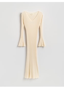 Reserved - Prążkowana sukienka z wiskozy - beżowy ze sklepu Reserved w kategorii Sukienki - zdjęcie 188141903