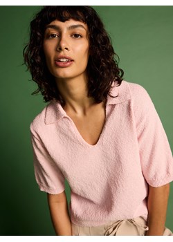 Reserved - Dzianinowa bluzka polo - pastelowy róż ze sklepu Reserved w kategorii Bluzki damskie - zdjęcie 188144002