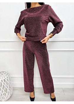 Bordowy Połyskujący Komplet Bluzka + Spodnie ze sklepu ModnaKiecka.pl w kategorii Komplety i garnitury damskie - zdjęcie 188144693