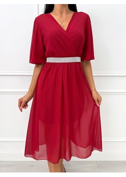 Czerwona Szyfonowa Sukienka z Kopertowym Dekoltem ze sklepu ModnaKiecka.pl w kategorii Sukienki - zdjęcie 188144761