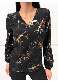 Czarna Wzorzysta Bluzka z Dekoltem V ze sklepu ModnaKiecka.pl w kategorii Bluzki damskie - zdjęcie 188144861