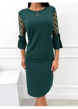Zielona Sukienka z Ozdobnym Rękawem ze sklepu ModnaKiecka.pl w kategorii Sukienki - zdjęcie 188144892