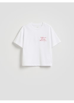 Reserved - T-shirt w paski z nadrukiem - złamana biel ze sklepu Reserved w kategorii Bluzki damskie - zdjęcie 188150294