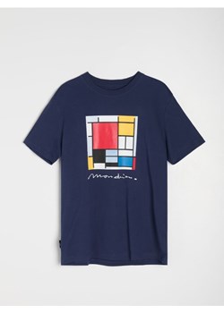 Sinsay - Bawełniana koszulka z nadrukiem - granatowy ze sklepu Sinsay w kategorii T-shirty męskie - zdjęcie 188151292