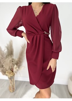Bordowa Kopertowa Sukienka z Łańcuszkiem ze sklepu ModnaKiecka.pl w kategorii Sukienki - zdjęcie 188151741