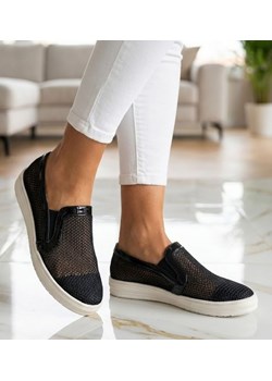 Ażurowe czarne tenisówki slip on /D2-2 11942 T191/ ze sklepu Pantofelek24.pl w kategorii Trampki dziecięce - zdjęcie 188152841