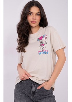 Jasnobeżowy damski t-shirt z bawełny D12022AH02645Y, Kolor jasny beż, Rozmiar L, Sublevel ze sklepu Primodo w kategorii Bluzki damskie - zdjęcie 188153334