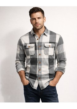 Koszula flanelowa męska w kratę czarno-biała Recea ze sklepu Recea.pl w kategorii Koszule męskie - zdjęcie 188153463