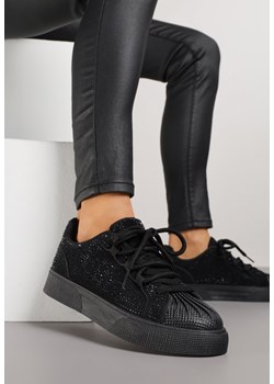 Czarne Cyrkoniowe Sneakersy Zdobione Marszczeniem na Nosku Westafera ze sklepu renee.pl w kategorii Buty sportowe damskie - zdjęcie 188153822