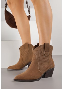 Brązowe Botki Typu Kowbojki na Stożku ze Skóry Naturalnej Clearfeather ze sklepu renee.pl w kategorii Botki - zdjęcie 188154042