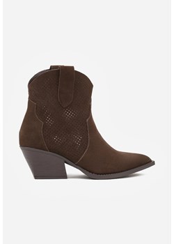 Ciemnobrązowe Botki Typu Kowbojki na Stożku ze Skóry Naturalnej Clearfeather ze sklepu renee.pl w kategorii Botki - zdjęcie 188154054