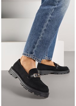 Czarne Mokasyny z Metaliczną Klamrą Glitterfly ze sklepu renee.pl w kategorii Mokasyny damskie - zdjęcie 188154123