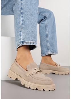 Beżowe Mokasyny z Metaliczną Klamrą Glitterfly ze sklepu renee.pl w kategorii Mokasyny damskie - zdjęcie 188154132