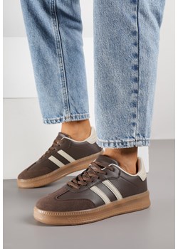 Brązowe Sneakersy na Grubej Podeszwie z Ozdobnymi Paskami Neveletta ze sklepu born2be.pl w kategorii Buty sportowe damskie - zdjęcie 188154393
