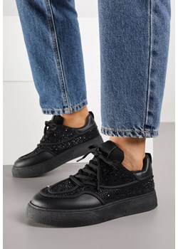 Czarne Sneakersy na Grubej Podeszwie z Cyrkoniami Catith ze sklepu born2be.pl w kategorii Buty sportowe damskie - zdjęcie 188154502